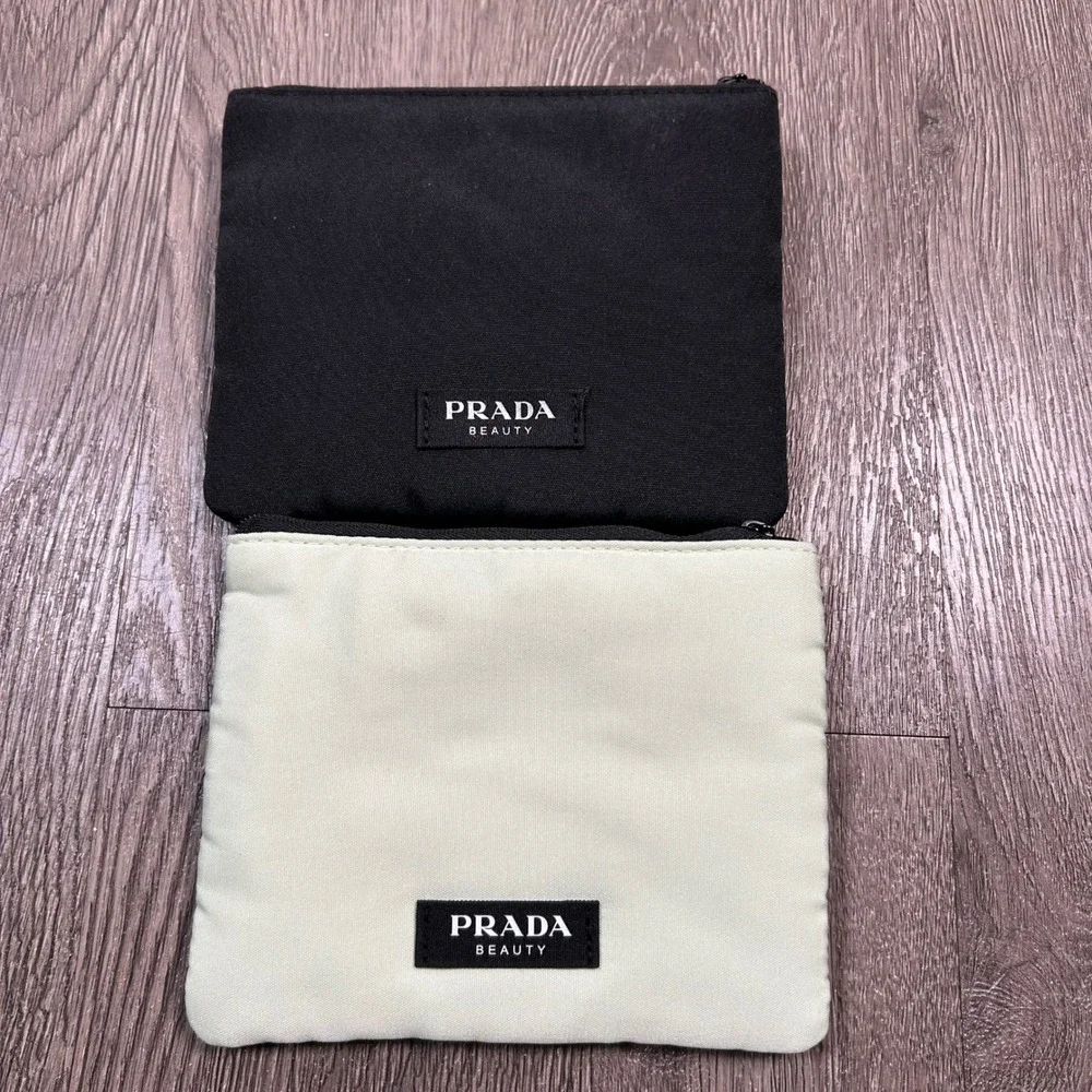 Prada Beauty Pouch Set Black Mint Green Canvas Makeup Bags Snaps